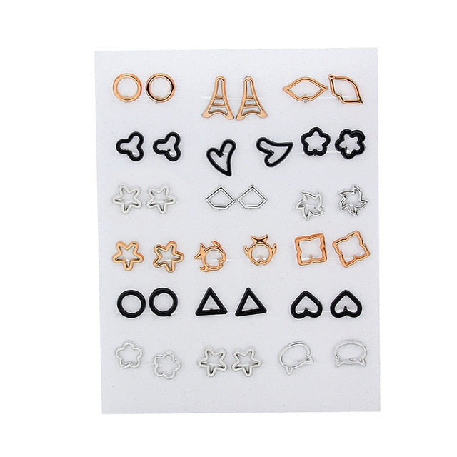 969696  yuhuv test 36Pairs/18pairs Earrings Mixed Styles Rhinestone Sun Flower Geometric Animal Plastic Stud Earrings Set For Women Girls Jewelry yuhuv test aja.