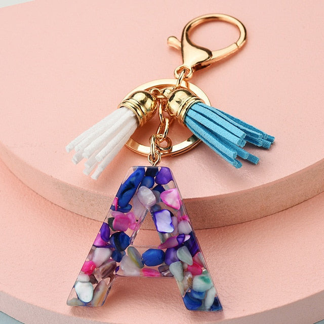 969696  yuhuv test ZOSHI Fashion Tassel Keychains for Keys Women Jewelry A-Z Letters Initial Resin Handbag Pendant Cute Keychain Accessories yuhuv test aja.
