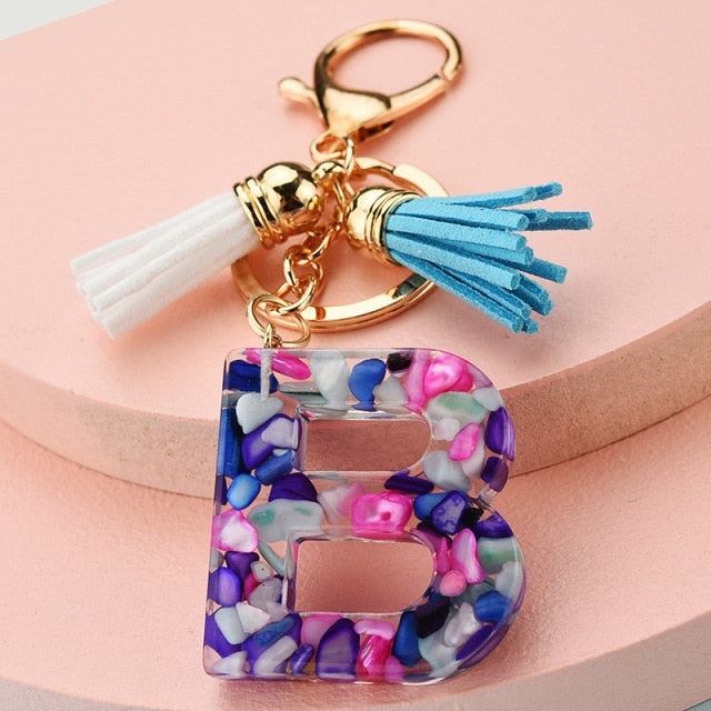 969696  yuhuv test ZOSHI Fashion Tassel Keychains for Keys Women Jewelry A-Z Letters Initial Resin Handbag Pendant Cute Keychain Accessories yuhuv test aja.