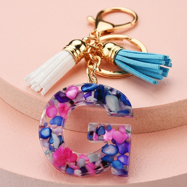 969696  yuhuv test ZOSHI Fashion Tassel Keychains for Keys Women Jewelry A-Z Letters Initial Resin Handbag Pendant Cute Keychain Accessories yuhuv test aja.