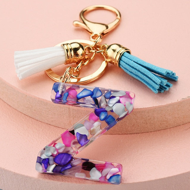 969696  yuhuv test ZOSHI Fashion Tassel Keychains for Keys Women Jewelry A-Z Letters Initial Resin Handbag Pendant Cute Keychain Accessories yuhuv test aja.