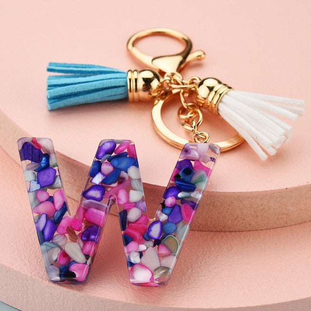 969696  yuhuv test ZOSHI Fashion Tassel Keychains for Keys Women Jewelry A-Z Letters Initial Resin Handbag Pendant Cute Keychain Accessories yuhuv test aja.