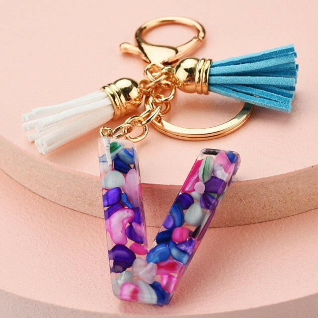 ZOSHI Fashion Tassel Keychains for Keys Women Jewelry A-Z Letters Initial Resin Handbag Pendant Cute Keychain Accessories yuhuv test  yuhuv test022.