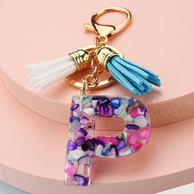 969696  yuhuv test ZOSHI Fashion Tassel Keychains for Keys Women Jewelry A-Z Letters Initial Resin Handbag Pendant Cute Keychain Accessories yuhuv test aja.