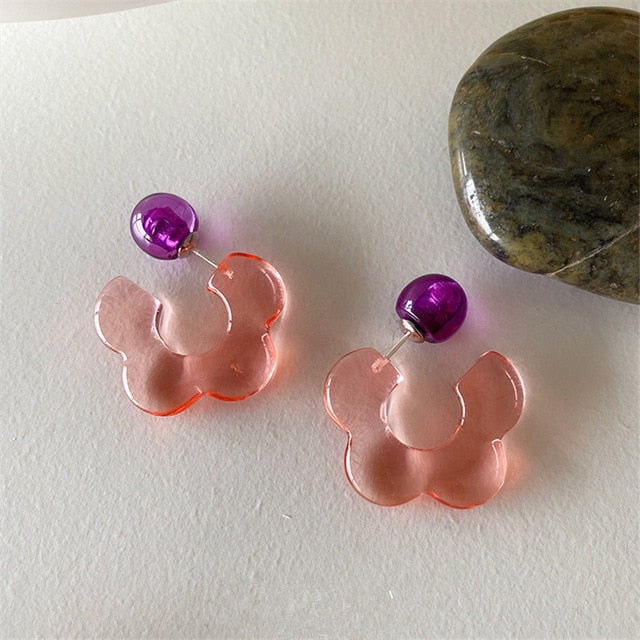 969696  yuhuv test HUANZHI 2020 New Korea Colorful Acrylic Geometric C-shaped Hoop Earrings Retro For Women Girls Party Travel Jewelry Gifts yuhuv test aja.