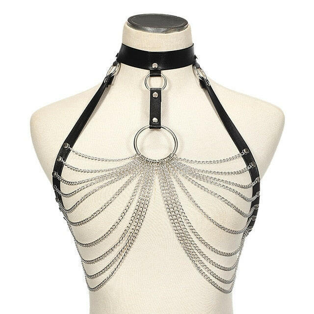 Goth Leather Body Harness Chain Bra Top Chest Waist Belt Witch Gothic Punk Fashion Metal Girl Festival Jewelry Accessoriesơ' yuhuv test3333 yuhuv test.