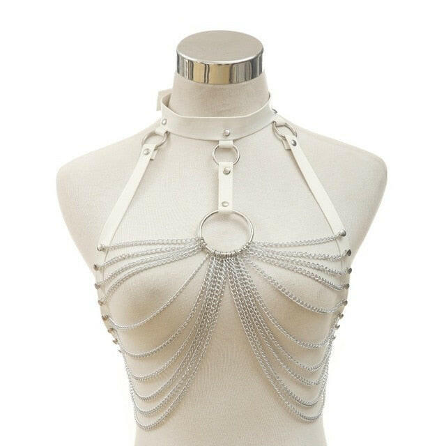 Goth Leather Body Harness Chain Bra Top Chest Waist Belt Witch Gothic Punk Fashion Metal Girl Festival Jewelry Accessoriesơ' yuhuv test3333 yuhuv test.