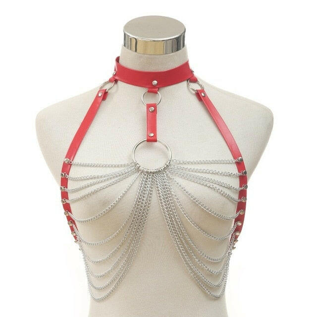 Goth Leather Body Harness Chain Bra Top Chest Waist Belt Witch Gothic Punk Fashion Metal Girl Festival Jewelry Accessoriesơ' yuhuv test3333 yuhuv test.