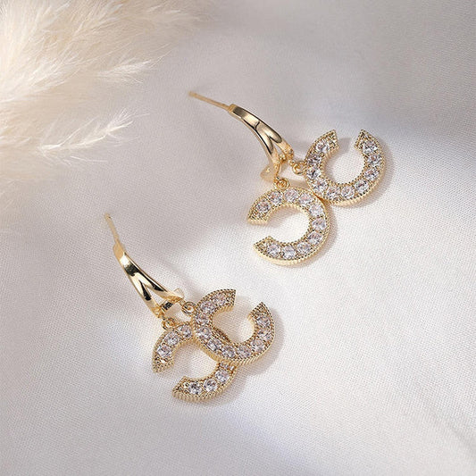 969696 yuhuv test New Double C-Shape Pendant Ear Stud Fashion Gold Color Earrings For Women Simple Female Wedding Trendy Zircon Jewelry EG48 yuhuv test aja.