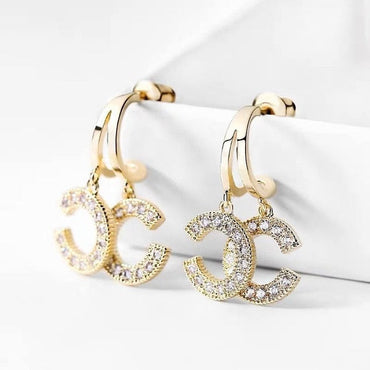 New Double C-Shape Pendant Ear Stud Fashion Gold Color Earrings For Women Simple Female Wedding Trendy Zircon Jewelry EG48ơ' yuhuv test3333 yuhuv testkk.