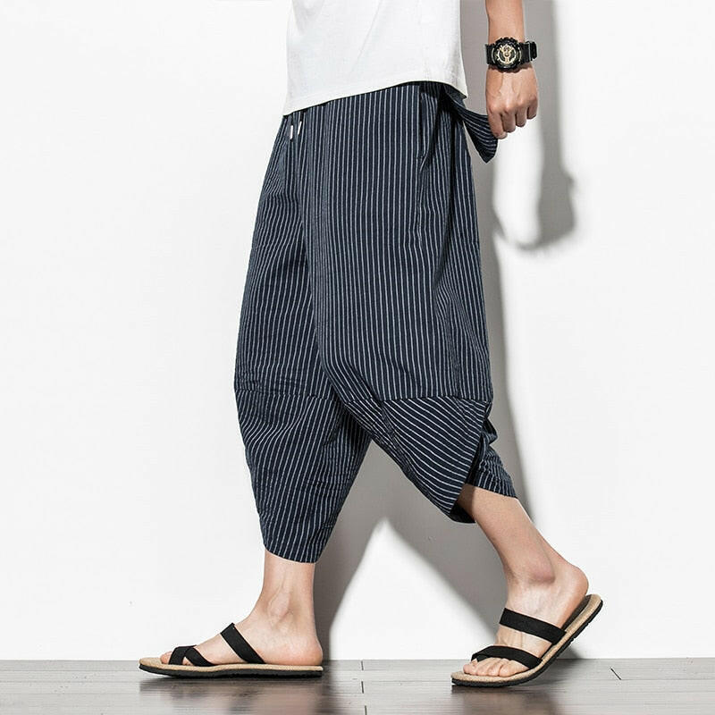 Baggy Cotton Harem Pants Men 2021 Summer Japanese Vintage Striped Men Women Hip Hop Plus Size Wide Leg Pants Pantalonơ' yuhuv test3333 yuhuv test.