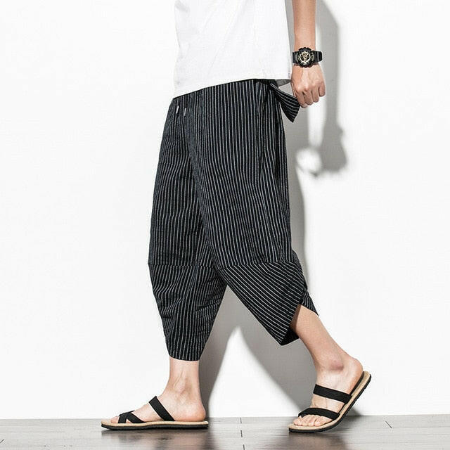 Baggy Cotton Harem Pants Men 2021 Summer Japanese Vintage Striped Men Women Hip Hop Plus Size Wide Leg Pants Pantalonơ' yuhuv test3333 yuhuv test.