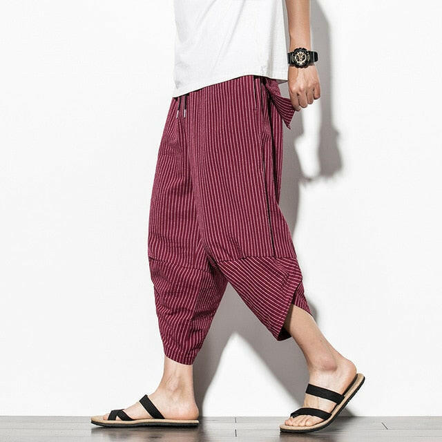 Baggy Cotton Harem Pants Men 2021 Summer Japanese Vintage Striped Men Women Hip Hop Plus Size Wide Leg Pants Pantalonơ' yuhuv test3333 yuhuv test.