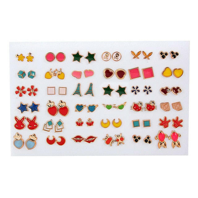 36Pairs/18pairs Earrings Mixed Styles Rhinestone Sun Flower Geometric Animal Plastic Stud Earrings Set For Women Girls Jewelry yuhuv test  yuhuv test022.