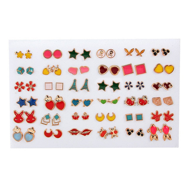969696  yuhuv test 36Pairs/18pairs Earrings Mixed Styles Rhinestone Sun Flower Geometric Animal Plastic Stud Earrings Set For Women Girls Jewelry yuhuv test aja.