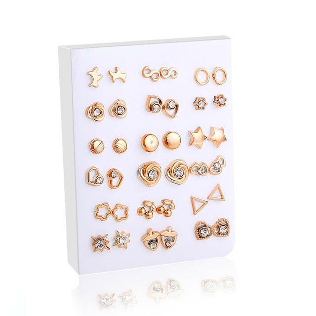 36Pairs/18pairs Earrings Mixed Styles Rhinestone Sun Flower Geometric Animal Plastic Stud Earrings Set For Women Girls Jewelry yuhuv test  yuhuv test022.