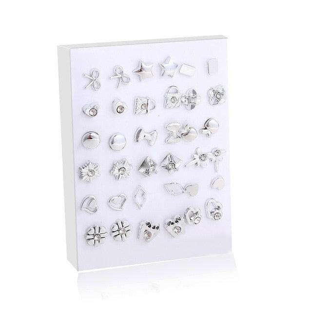 36Pairs/18pairs Earrings Mixed Styles Rhinestone Sun Flower Geometric Animal Plastic Stud Earrings Set For Women Girls Jewelry yuhuv test  yuhuv test022.