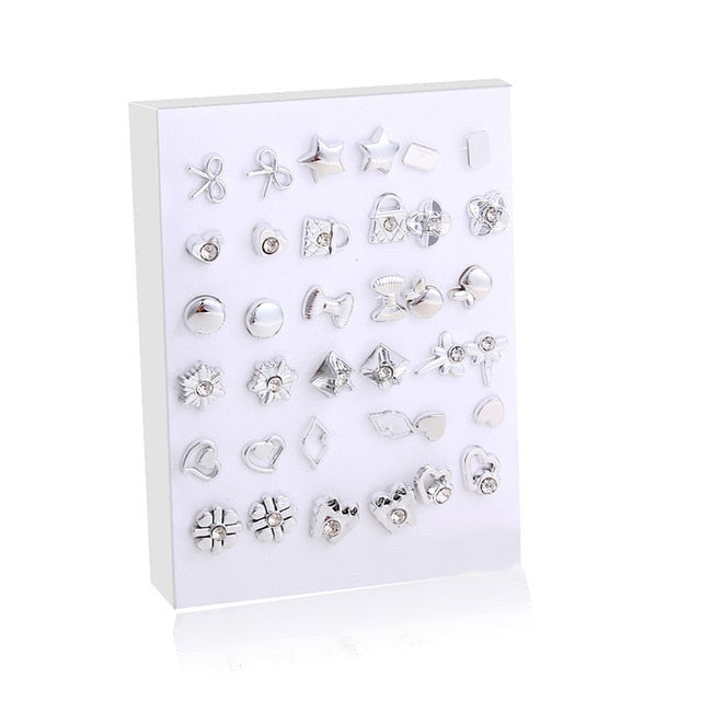 969696  yuhuv test 36Pairs/18pairs Earrings Mixed Styles Rhinestone Sun Flower Geometric Animal Plastic Stud Earrings Set For Women Girls Jewelry yuhuv test aja.