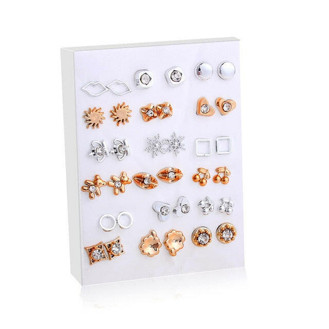 36Pairs/18pairs Earrings Mixed Styles Rhinestone Sun Flower Geometric Animal Plastic Stud Earrings Set For Women Girls Jewelry yuhuv test  yuhuv test022.