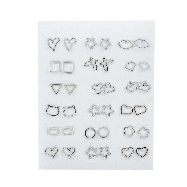 36Pairs/18pairs Earrings Mixed Styles Rhinestone Sun Flower Geometric Animal Plastic Stud Earrings Set For Women Girls Jewelry yuhuv test  yuhuv test022.