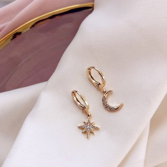 969696  yuhuv test New Arrival Fashion Classic Geometric Women Dangle Earrings Asymmetric Earrings Of Star And Moon Female Korean Jewelry yuhuv test ajađ.