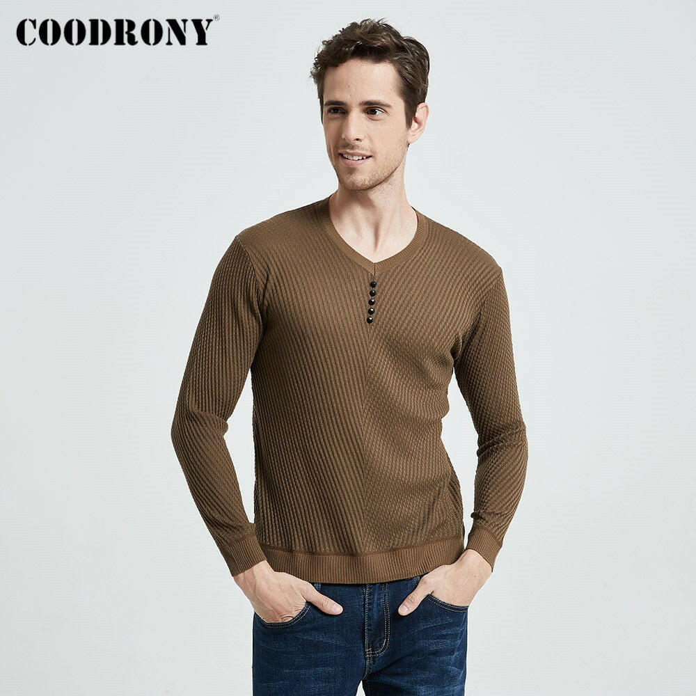 COODRONY Brand Sweater Men Casual Button V-Neck Pullover Shirt Spring Autumn Slim Fit Long Sleeve Knitted Soft Cotton Pull Homme yuhuv test  yuhuv test022.