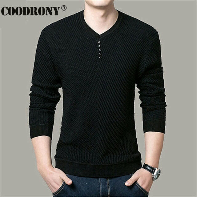 COODRONY Brand Sweater Men Casual Button V-Neck Pullover Shirt Spring Autumn Slim Fit Long Sleeve Knitted Soft Cotton Pull Homme yuhuv test  yuhuv test022.