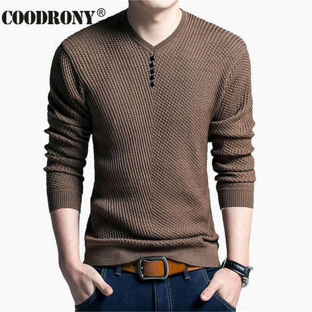 COODRONY Brand Sweater Men Casual Button V-Neck Pullover Shirt Spring Autumn Slim Fit Long Sleeve Knitted Soft Cotton Pull Homme yuhuv test  yuhuv test022.