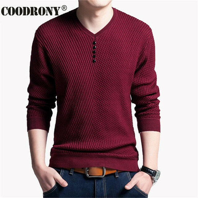 COODRONY Brand Sweater Men Casual Button V-Neck Pullover Shirt Spring Autumn Slim Fit Long Sleeve Knitted Soft Cotton Pull Homme yuhuv test  yuhuv test022.