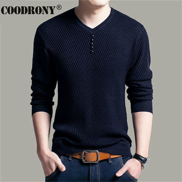 COODRONY Brand Sweater Men Casual Button V-Neck Pullover Shirt Spring Autumn Slim Fit Long Sleeve Knitted Soft Cotton Pull Homme yuhuv test  yuhuv test022.