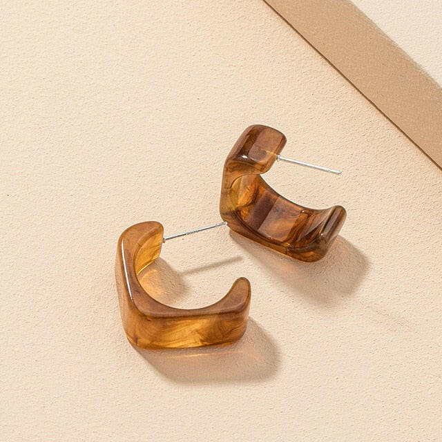 HUANZHI 2020 New Korea Colorful Acrylic Geometric C-shaped Hoop Earrings Retro For Women Girls Party Travel Jewelry Gifts yuhuv test  yuhuv test022.