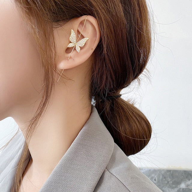 969696  yuhuv test New Ear Wrap Crawler Hook Earring for Women Korean Style Crystal Lightning Stud Earring Personality Climber Earring Jewelry Gift yuhuv test aja.