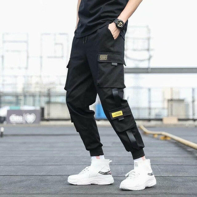 Men's Side Pockets Cargo Harem Pants 2021 Ribbons Black Hip Hop Casual Male Joggers Trousers Fashion Casual Streetwear Pantsơ' yuhuv test3333 yuhuv test.