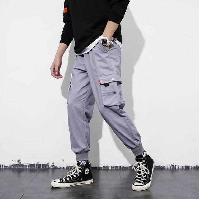 Men's Side Pockets Cargo Harem Pants 2021 Ribbons Black Hip Hop Casual Male Joggers Trousers Fashion Casual Streetwear Pantsơ' yuhuv test3333 yuhuv test.