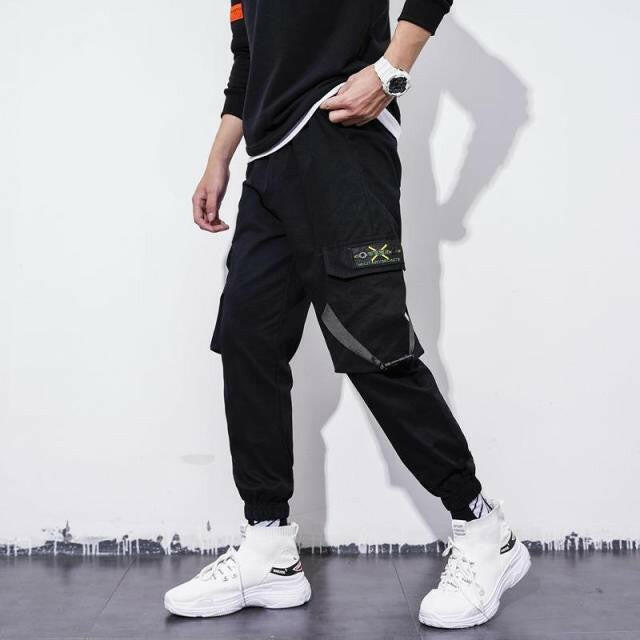 Men's Side Pockets Cargo Harem Pants 2021 Ribbons Black Hip Hop Casual Male Joggers Trousers Fashion Casual Streetwear Pantsơ' yuhuv test3333 yuhuv test.