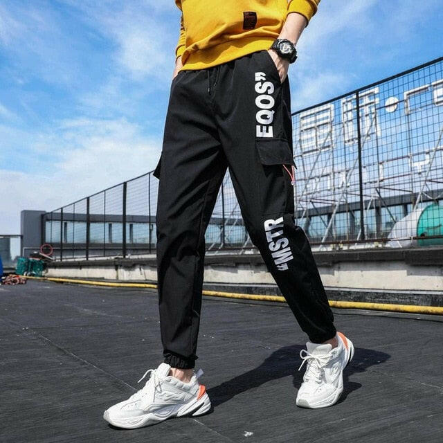 Men's Side Pockets Cargo Harem Pants 2021 Ribbons Black Hip Hop Casual Male Joggers Trousers Fashion Casual Streetwear Pantsơ' yuhuv test3333 yuhuv test.