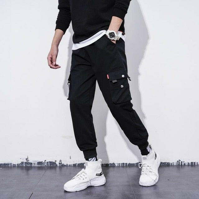 Men's Side Pockets Cargo Harem Pants 2021 Ribbons Black Hip Hop Casual Male Joggers Trousers Fashion Casual Streetwear Pantsơ' yuhuv test3333 yuhuv test.