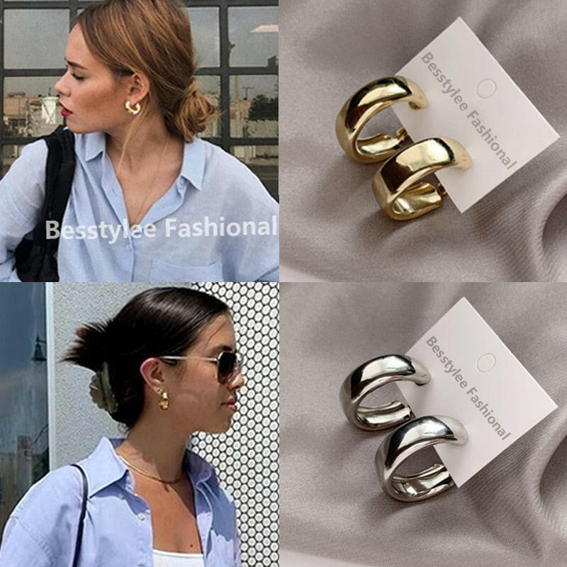 Minimalist Gold/Silver Color Round Earrings for Women Trendy Geometric Drop Statement Earrings Party Fashion Jewelry Gift yuhuv test  yuhuv test022.