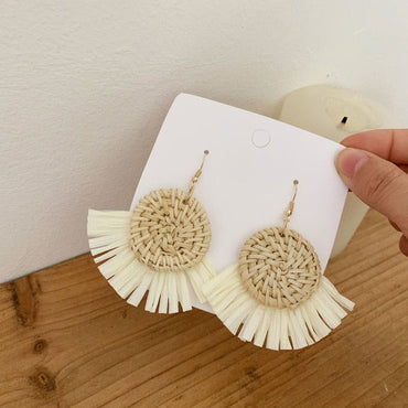 NEW Korea Bamboo Wooden Straw Weave Rattan Knit Vine Geometric Circle Triangle Long Drop Earrings for Women Girl Beach Jewelryơ' yuhuv test3333 yuhuv testkk.