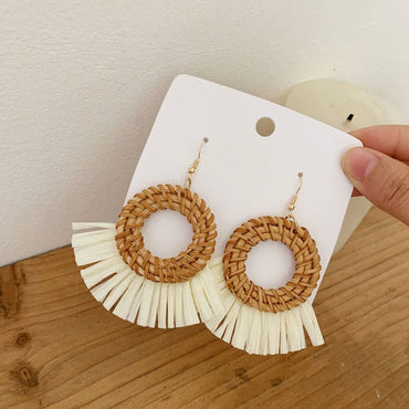 NEW Korea Bamboo Wooden Straw Weave Rattan Knit Vine Geometric Circle Triangle Long Drop Earrings for Women Girl Beach Jewelryơ' yuhuv test3333 yuhuv testkk.