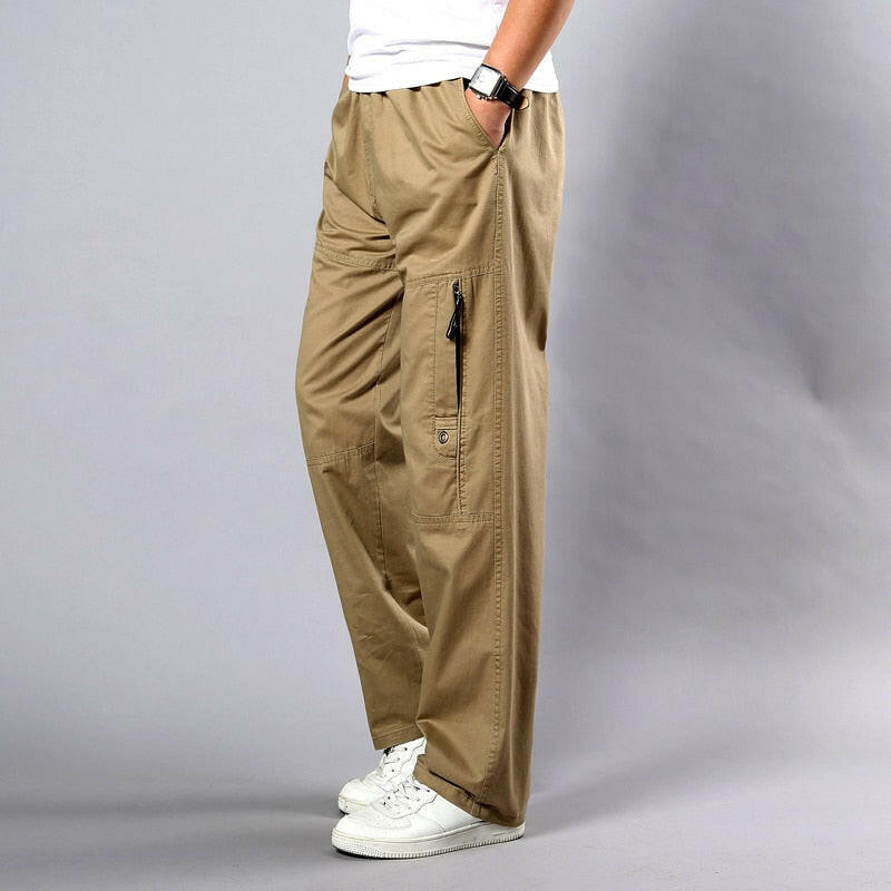 Summer Men's Khaki Pants Large Size Straight Fit Big Sizes 5XL Side Pockets Wide Leg Cotton Black Cargo Pants Work Trousers Male yuhuv test  yuhuv test022.