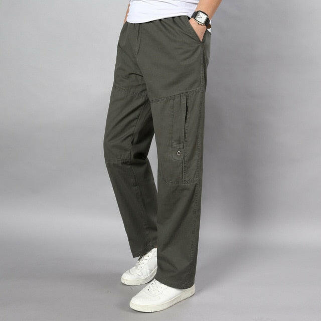 Summer Men's Khaki Pants Large Size Straight Fit Big Sizes 5XL Side Pockets Wide Leg Cotton Black Cargo Pants Work Trousers Male yuhuv test  yuhuv test022.