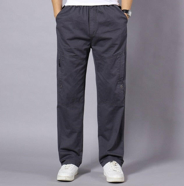 Summer Men's Khaki Pants Large Size Straight Fit Big Sizes 5XL Side Pockets Wide Leg Cotton Black Cargo Pants Work Trousers Male yuhuv test  yuhuv test022.