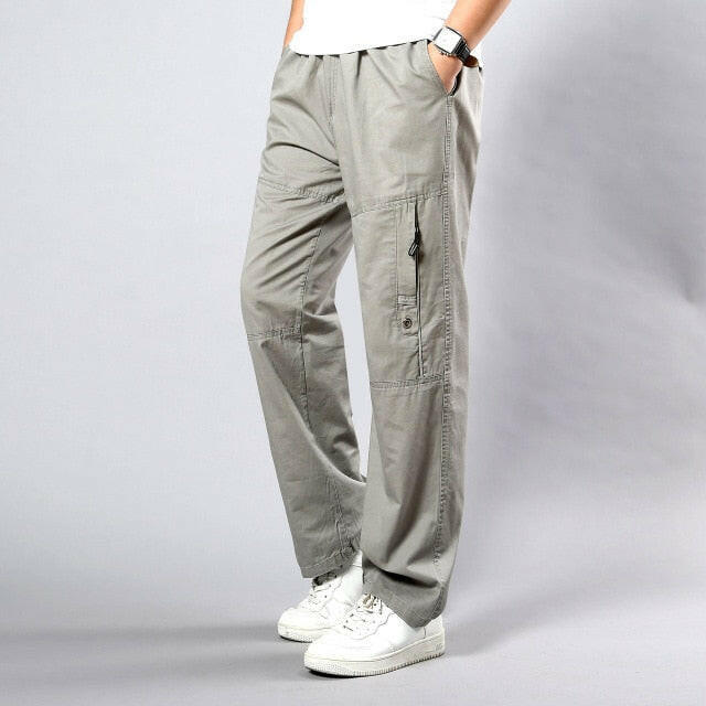 Summer Men's Khaki Pants Large Size Straight Fit Big Sizes 5XL Side Pockets Wide Leg Cotton Black Cargo Pants Work Trousers Male yuhuv test  yuhuv test022.