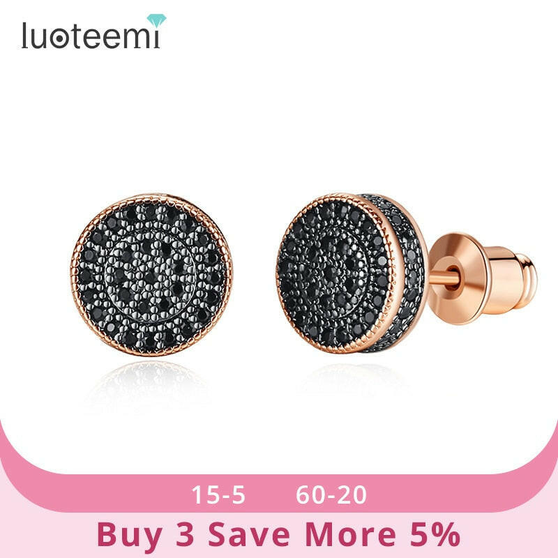 LUOTEEMI Elegant Small Round Stud Earrings for Women Dating AAA Black/White Cubic Zircon Three Color Fashion Jewelry Gift yuhuv test  yuhuv test022.