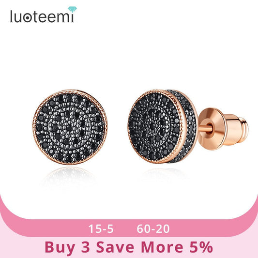969696 yuhuv test LUOTEEMI Elegant Small Round Stud Earrings for Women Dating AAA Black/White Cubic Zircon Three Color Fashion Jewelry Gift yuhuv test aja.