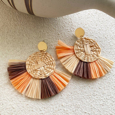 NEW Korea Bamboo Wooden Straw Weave Rattan Knit Vine Geometric Circle Triangle Long Drop Earrings for Women Girl Beach Jewelryơ' yuhuv test3333 yuhuv testkk.