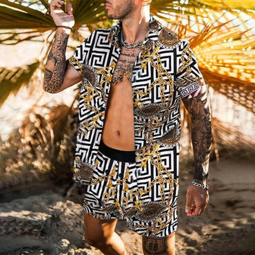 NEW Men Hawaiian Sets Printing 2021 Summer Short Sleeve Button Shirt Beach Shorts Streetwear Casual Mens Suit 2 Pieces INCERUNơ' yuhuv test3333 yuhuv testkk.