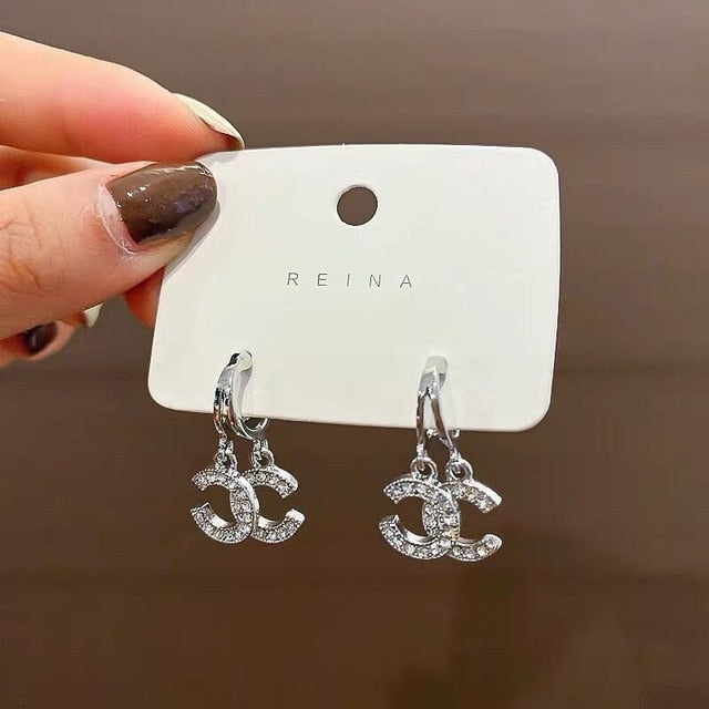 969696  yuhuv test New Double C-Shape Pendant Ear Stud Fashion Gold Color Earrings For Women Simple Female Wedding Trendy Zircon Jewelry EG48 yuhuv test aja.