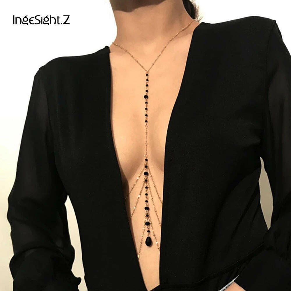 IngeSight.Z Simple Style Chain Necklace Belly Body Chain Fashion Sexy Copper Sequins Body Chain Jewelry for Women Beach Party yuhuv test  yuhuv test022.